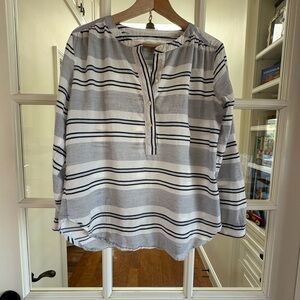 LOFT Gray and White Striped Blouse